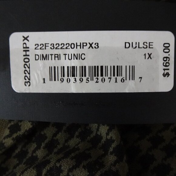 Bryn Walker Tunic Women's Plus Size 1X Green Black Dimitri Houndstooth Flawed - Picture 9 of 11